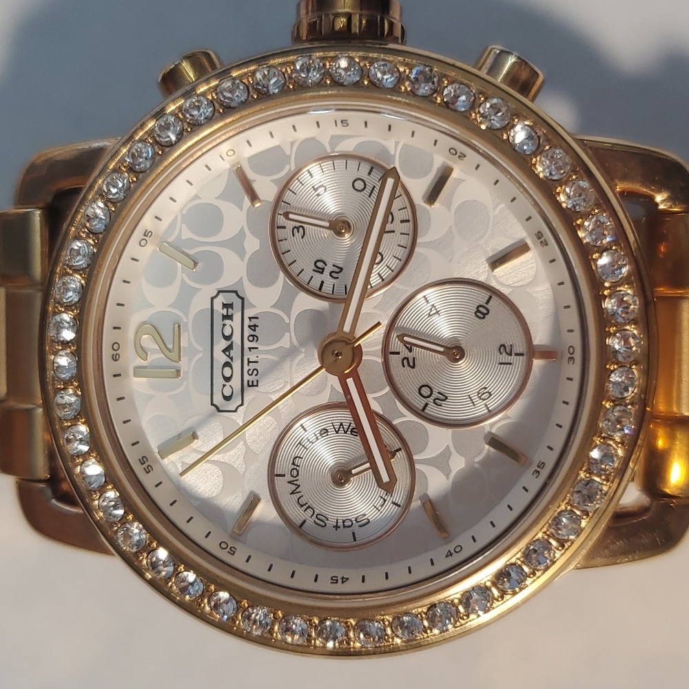 Coach Gold-Tone Crystal Bezel Chronograph Watch - Picture 7 of 8